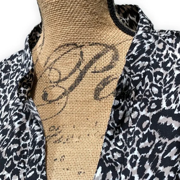 Loose Fit Leopard Print Sleeveless Front Tie Button Up Blouse from Indulge 2X - Picture 8 of 10